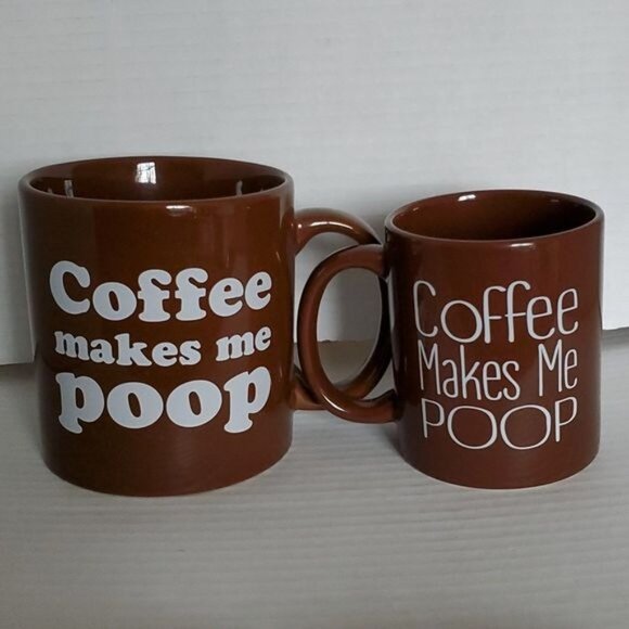 2 Coffee Makes Me Poop Mugs Cups Brown CONTAINERS - Picture 15 of 16